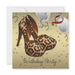 Gold High Heel Shoes Womans Leopard Birthday Party invitations
