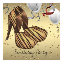 Gold High Heel Shoes Womans Zebra Birthday Party Invite
