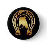 GOLD HORSESHOE AND HORSE HEAD BUTTON