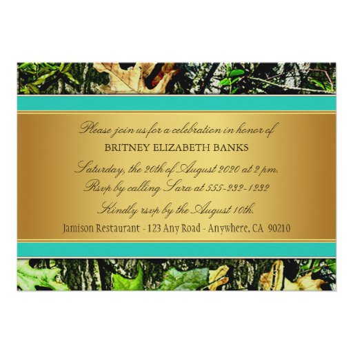 Gold Hunting Camo Bachelorette Party Invitations