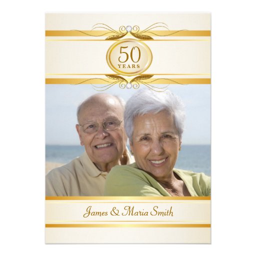 Gold & Ivory 50th Anniversary Party Invitations (front side)