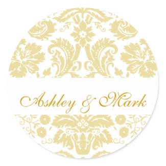 Gold Ivory Bride Groom Damask Wedding Sticker sticker