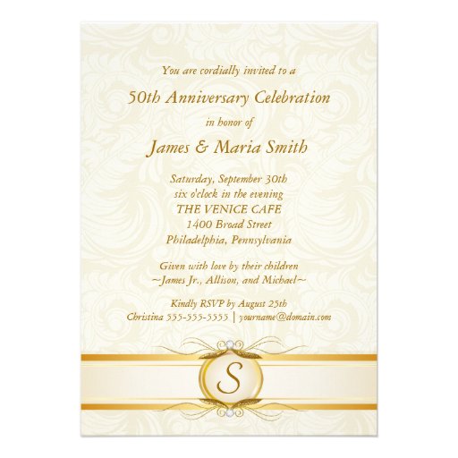 Gold & Ivory Damask 50th Anniversary Invitations