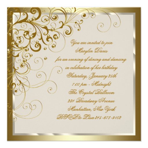 Gold Ivory Womans Elegant Gold Cream Birthday Announcement