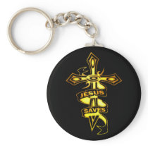 GOLD JESUS SAVES CROSS KEY CHAIN