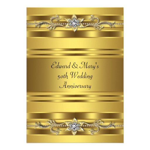 Gold Jewel Elegant Gold 50th Wedding Anniversary Announcement