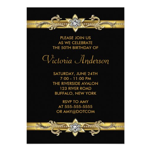 Gold Jewel Womans Gold 50th Birthday Party Custom Invitation