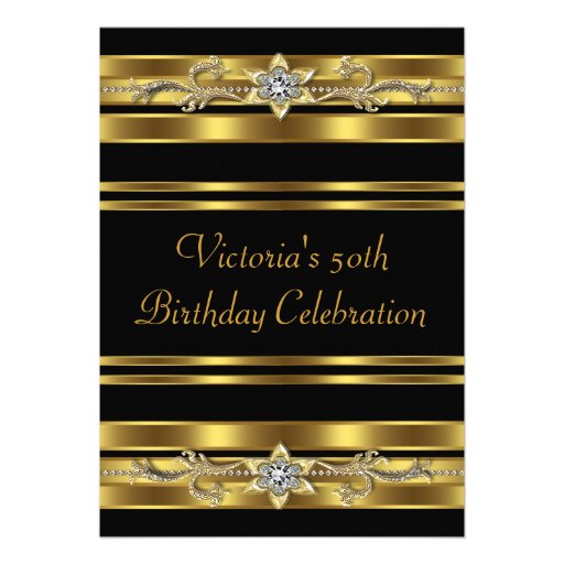 Gold Jewel Womans Gold 50th Birthday Party Custom Invitation