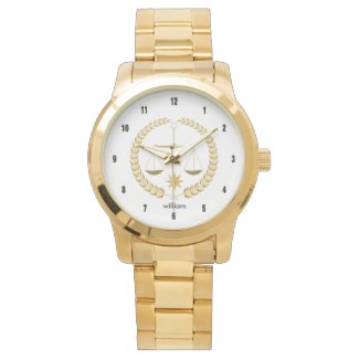 Gold Justice Scale & Wreath Illustration Wristwatches