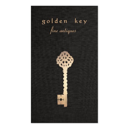 Gold Key Black Linen Look Business Card