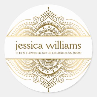 Gold Lace Floral Paisley Geometric Design Classic Round Sticker