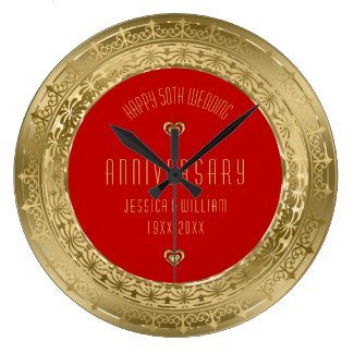 Gold Lace Frame 50th Wedding Anniversary Clocks