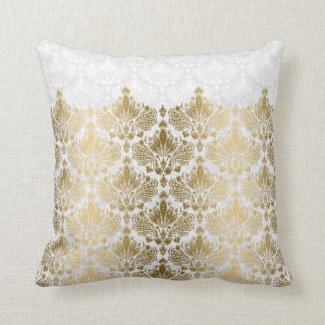 Gold Lace Plush White Damasks Background Throw Pillow