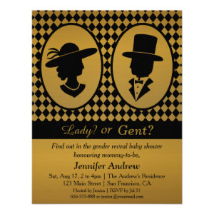 Gold Lady or Gent Gender Reveal Party Invitations