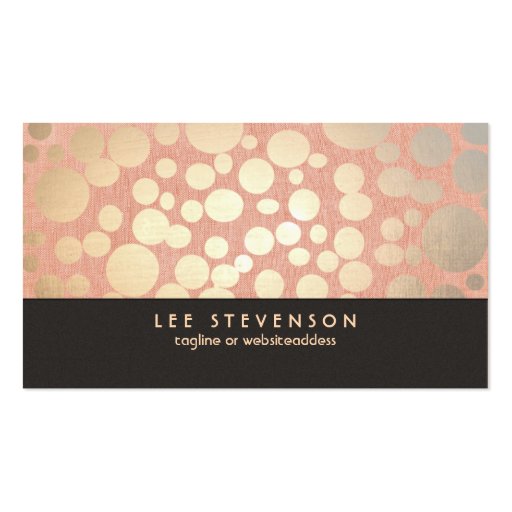 Gold Leaf Circles Makeup Artist Peach Linen Look Business Card Template (front side)