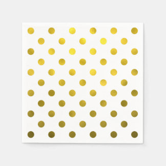 Gold Leaf Metallic Foil Large Polka Dot White Standard Cocktail Napkin