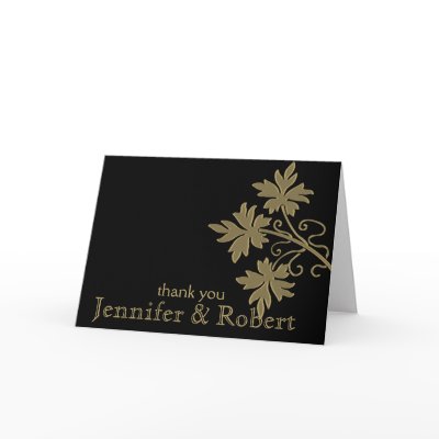 Gold Leaves on Black Thank You Cards
