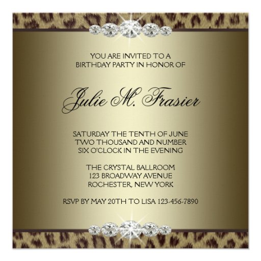 Gold Leopard 15th Birthday Party Personalized Announcement