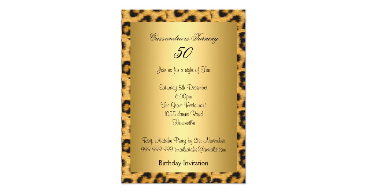 Gold Leopard 50th Birthday Invitation Zazzle