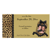 Gold Leopard And Black Pearls Save The Date Custom Photo Card