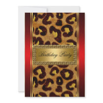 Gold Leopard and Red Art Deco Invitation