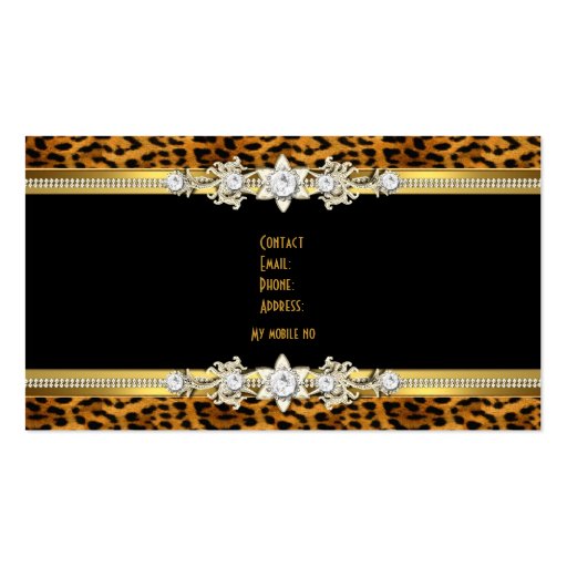 Gold Leopard Black Diamond Jewel Look Image Business Card (back side)