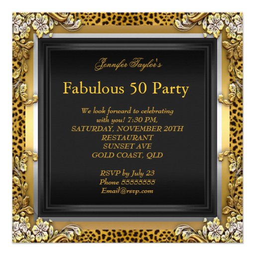 Gold Leopard Black High Heels Shoes Birthday Custom Invitations