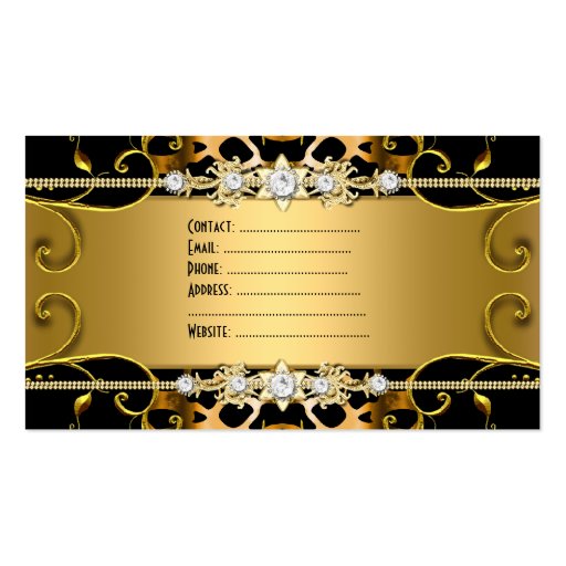 Gold Leopard Black Jewel Look Image Business Cards (back side)