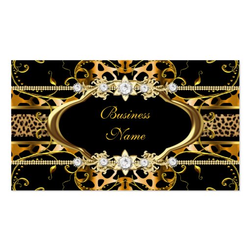 Gold Leopard Black Jewel Look Image Business Cards (front side)