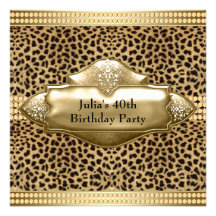 Gold Leopard Womans 40th Birthday Party Custom Invitation