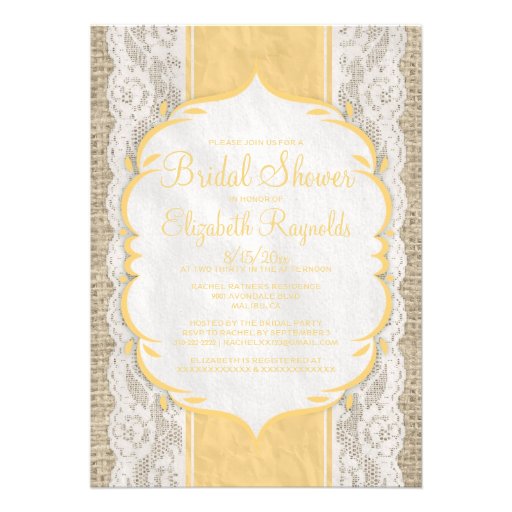 Gold Linen Burlap & Lace Bridal Shower Invitations