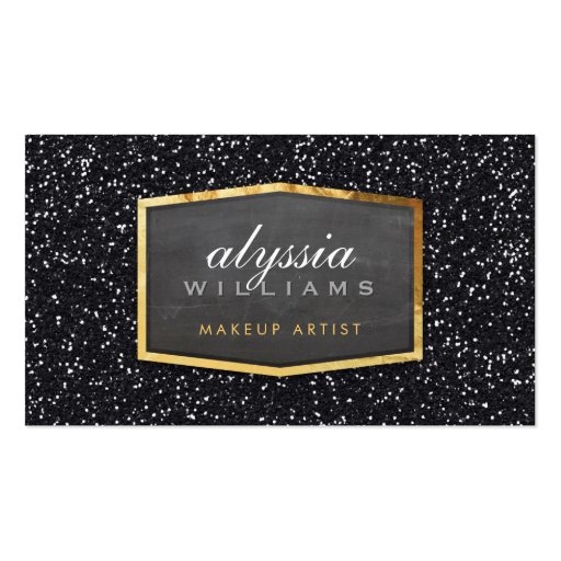GOLD LOGO classy elegant glitter sparkle black Business Card Templates (front side)