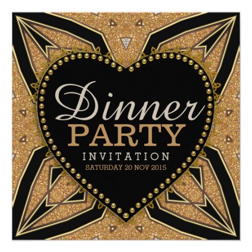 Gold  Love Art Deco Dinner Party Invitations