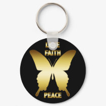 GOLD LOVE, FAITH & PEACE BUTTERFLY keychains
