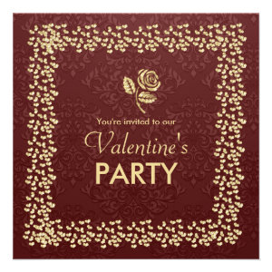 Gold Love Hearts and Flourishes Valentines Party I Custom Announcement
