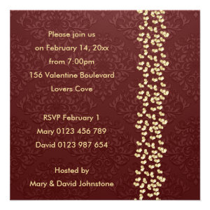 Gold Love Hearts and Flourishes Valentines Party I Custom Announcement