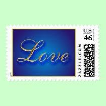 Gold Love on Blue Background Postage postage