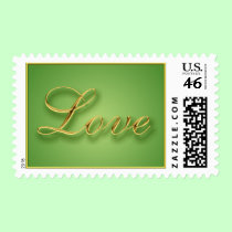 Gold Love on Green Background Postage postage