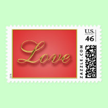 Gold Love on Red Background Postage postage