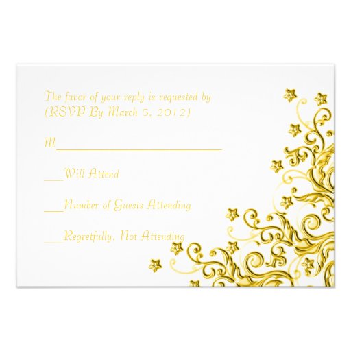 Gold Luxury Floral Swirls RSVP card