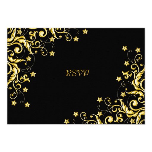 Gold Luxury Floral Swirls RSVP card