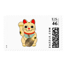 Gold Maneki Neko Postage Stamp