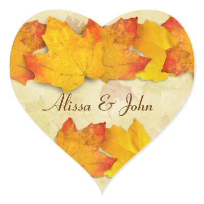 Gold Maple Leaves Couples Heart Sticker