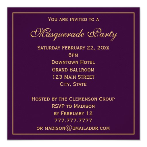Gold Mardi Gras Masquerade Party Invitations