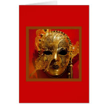 Gold Mask on Red Greeting Cards