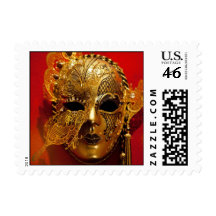 Gold Mask on Red Stamps