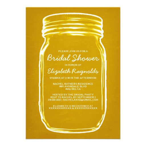 Gold Mason Jar Bridal Shower Invitations