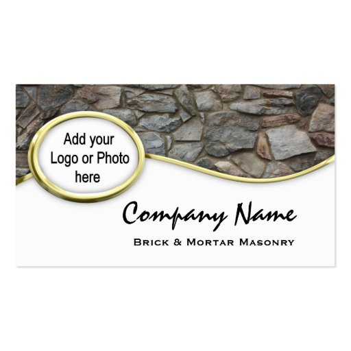 Gold  Masonry Rock Logo Photo Business Cards (front side)