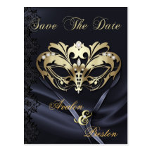 Gold Masquerade Black Jewel Save The Date Postcard