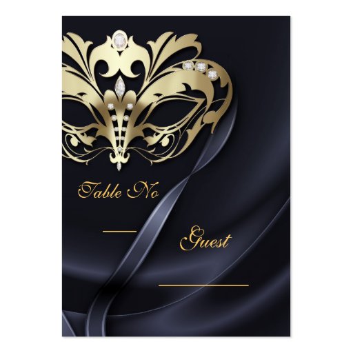 Gold Masquerade Black Jeweled Table PlaceCard Business Card (front side)
